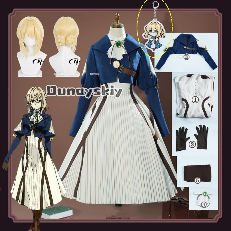 Violet Evergarden Dress - Violet Cosplay-Kostüm, Anime-Kleid, Evergarden-Mantel + Kleid